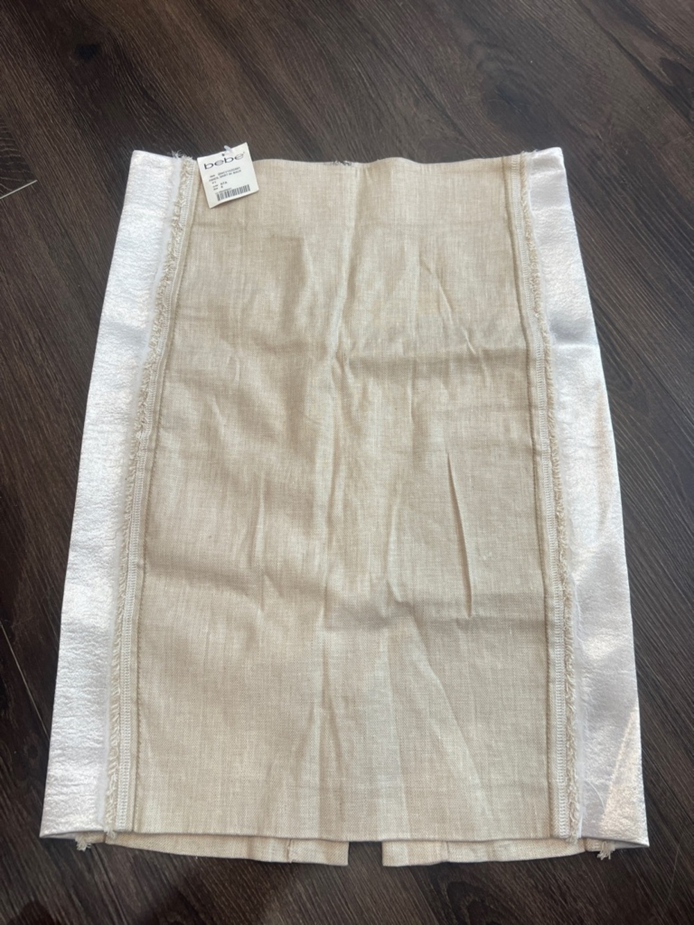 bebe Beige Pencil Skirt with Silver Metallic Side Panels